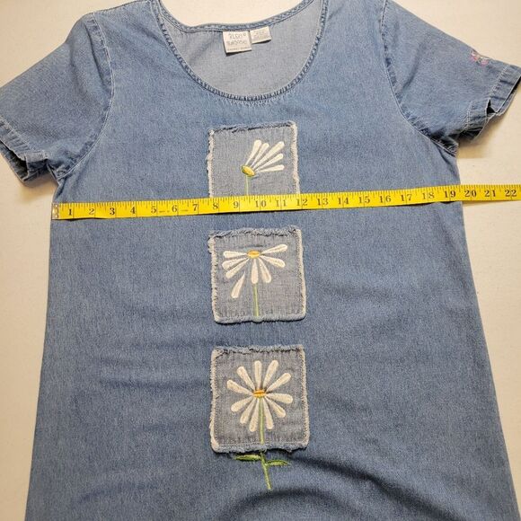 Bleu Bayou Vintage 90s Denim Dress with Daisy Patchwork Embroidery Cottagecore - Picture 9 of 10